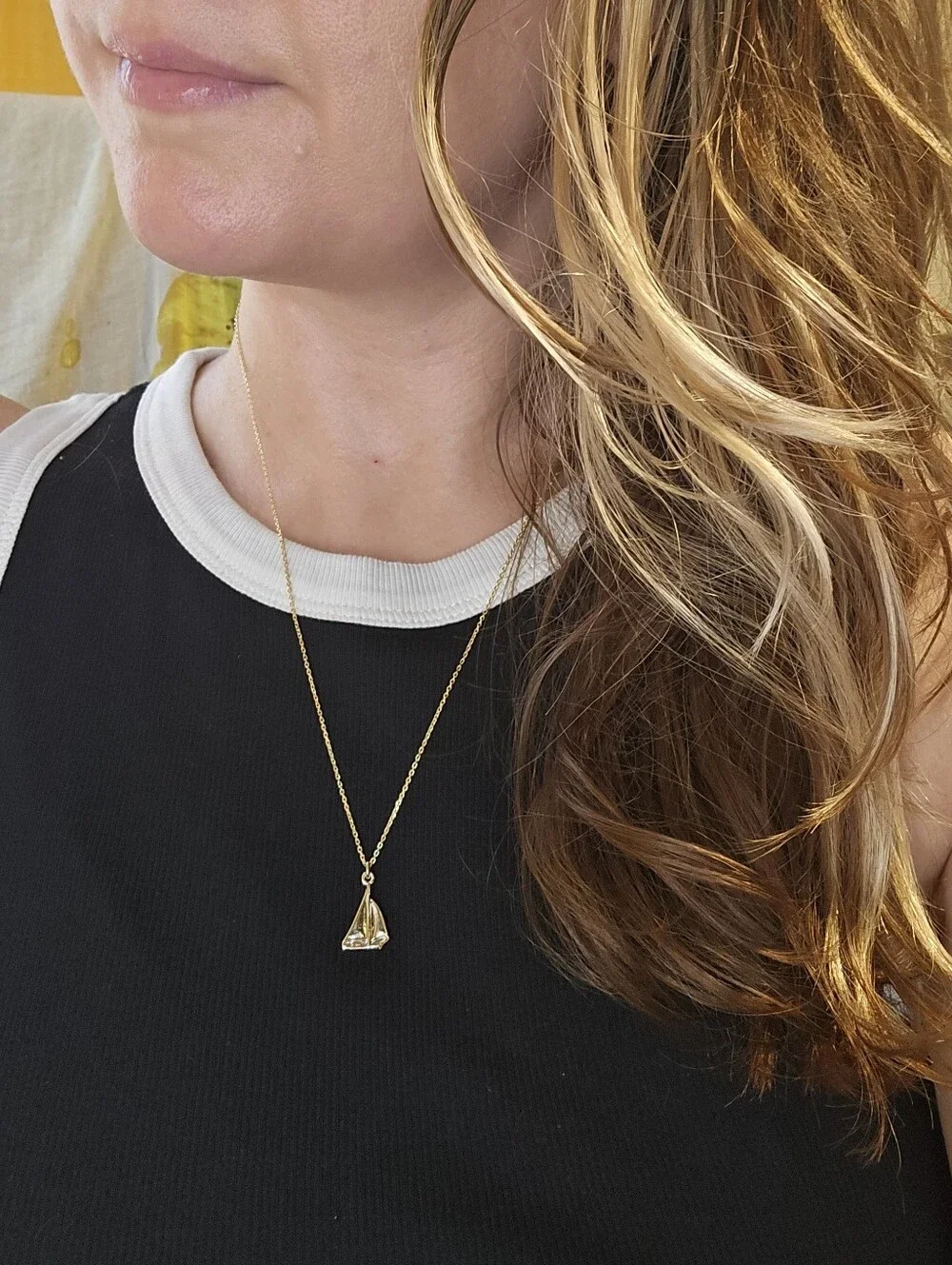 J. Crew Gold Sailboat Charm Necklace 21" Classic Nautical Yacht Quiet Luxury - Picture 3 of 8
